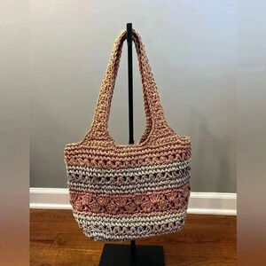 Orvis Woven STRAW PURSE Lined Striped Boho Beach Tote Bag